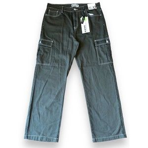 High Rise Cargo 90s Boyfriend Slouchy Baggy Jeans Wide Leg Army Green Size 17/33